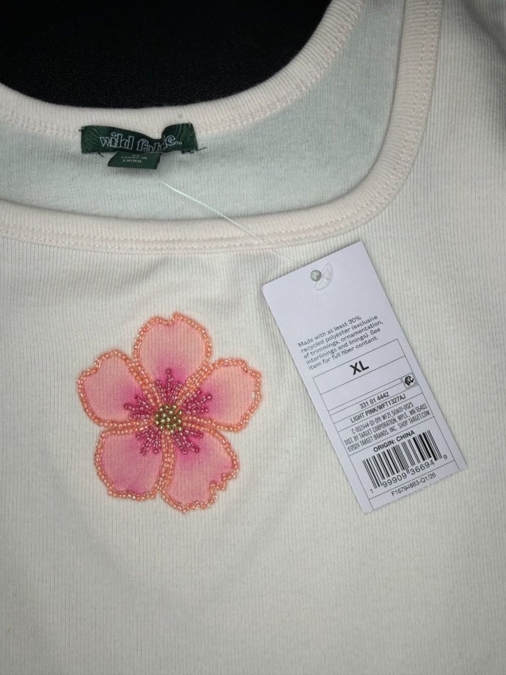Wild Fable Pink Ribbed Tank Top with Beaded Flower - Picture 4 of 5